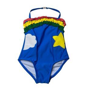 KoalaKids Baby Ruffle Blue One-Piece Swimsuit Rainbow Star Cloud 9-12 Months New